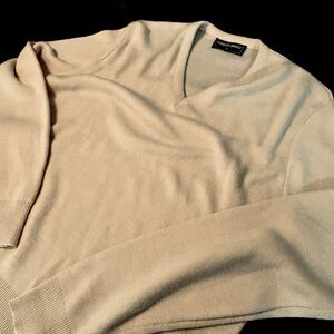 Vintage Robert Bruce Wool V-Neck Sweater Size L Ivory Pullover Union Made In USA